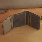 Vertical Waxed Leather Wallet with Flip-Out Card Panel