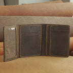 Vertical Waxed Leather Wallet with Flip-Out Card Panel