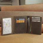 Vertical Waxed Leather Wallet with Flip-Out Card Panel