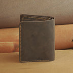 Vertical Waxed Leather Wallet with Flip-Out Card Panel