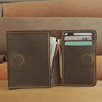 Mini Waxed Cowhide Card Wallet with Magnetic Snap and Cash Pocket