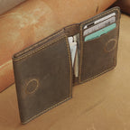 Mini Waxed Cowhide Card Wallet with Magnetic Snap and Cash Pocket
