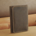 Mini Waxed Cowhide Card Wallet with Magnetic Snap and Cash Pocket