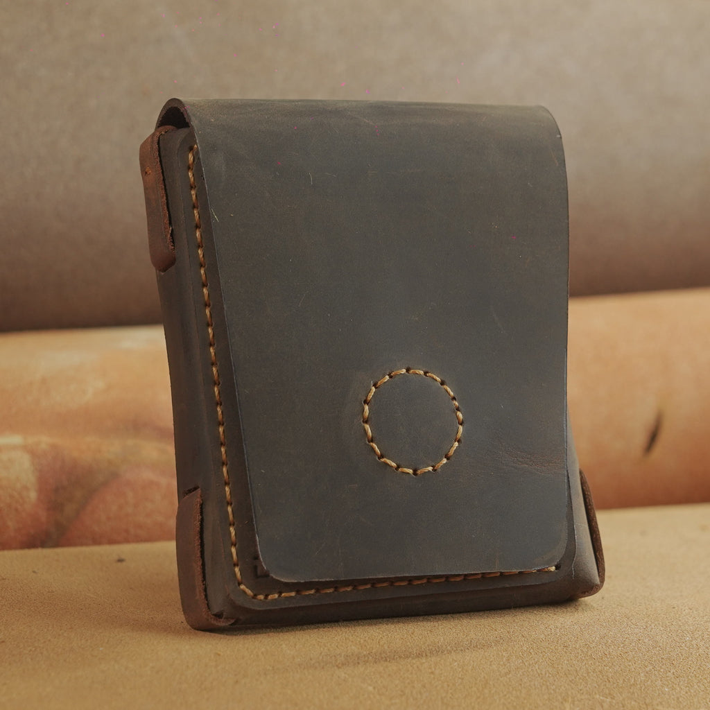 Minimalist Leather Card Case with Cash Pocket, Hand-Laced Construction