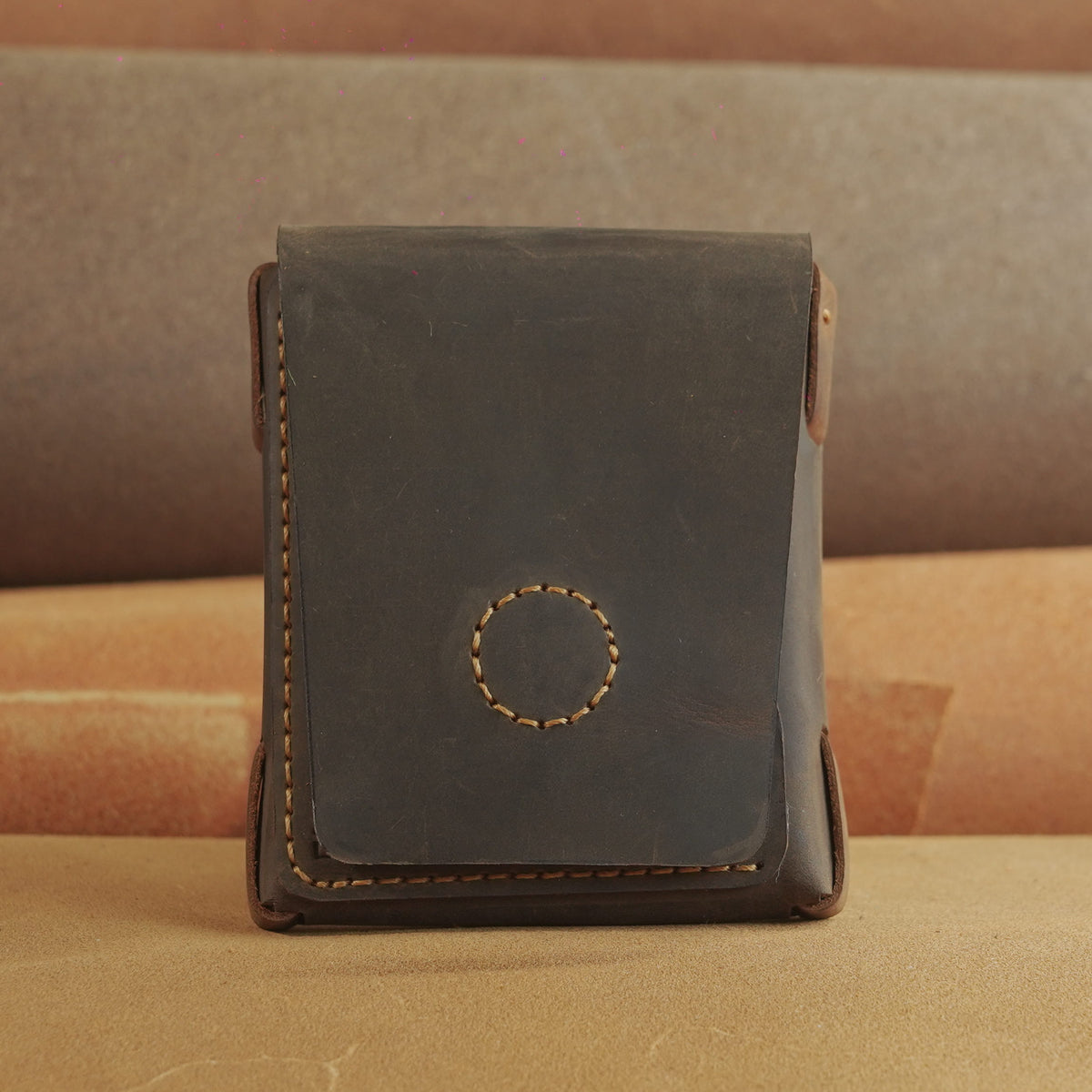 Minimalist Leather Card Case with Cash Pocket, Hand-Laced Construction