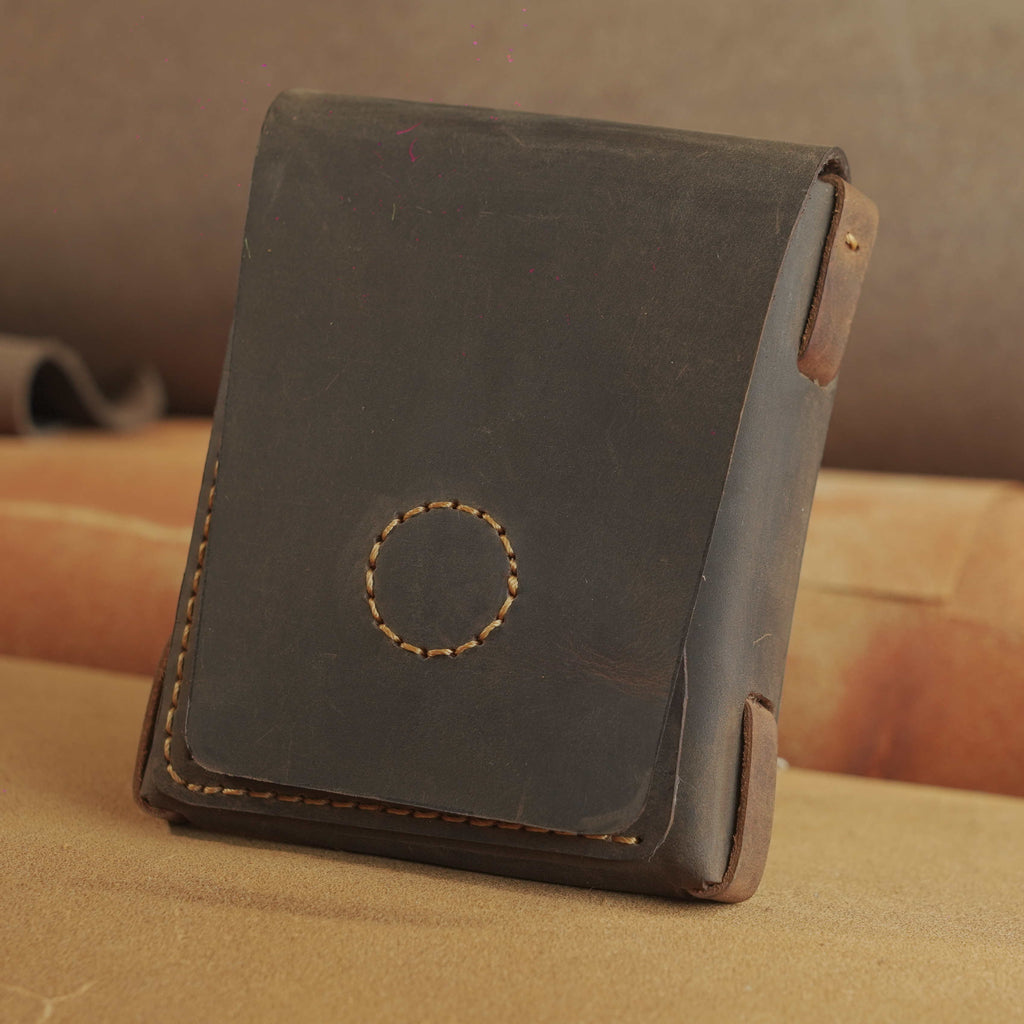 Minimalist Leather Card Case with Cash Pocket, Hand-Laced Construction