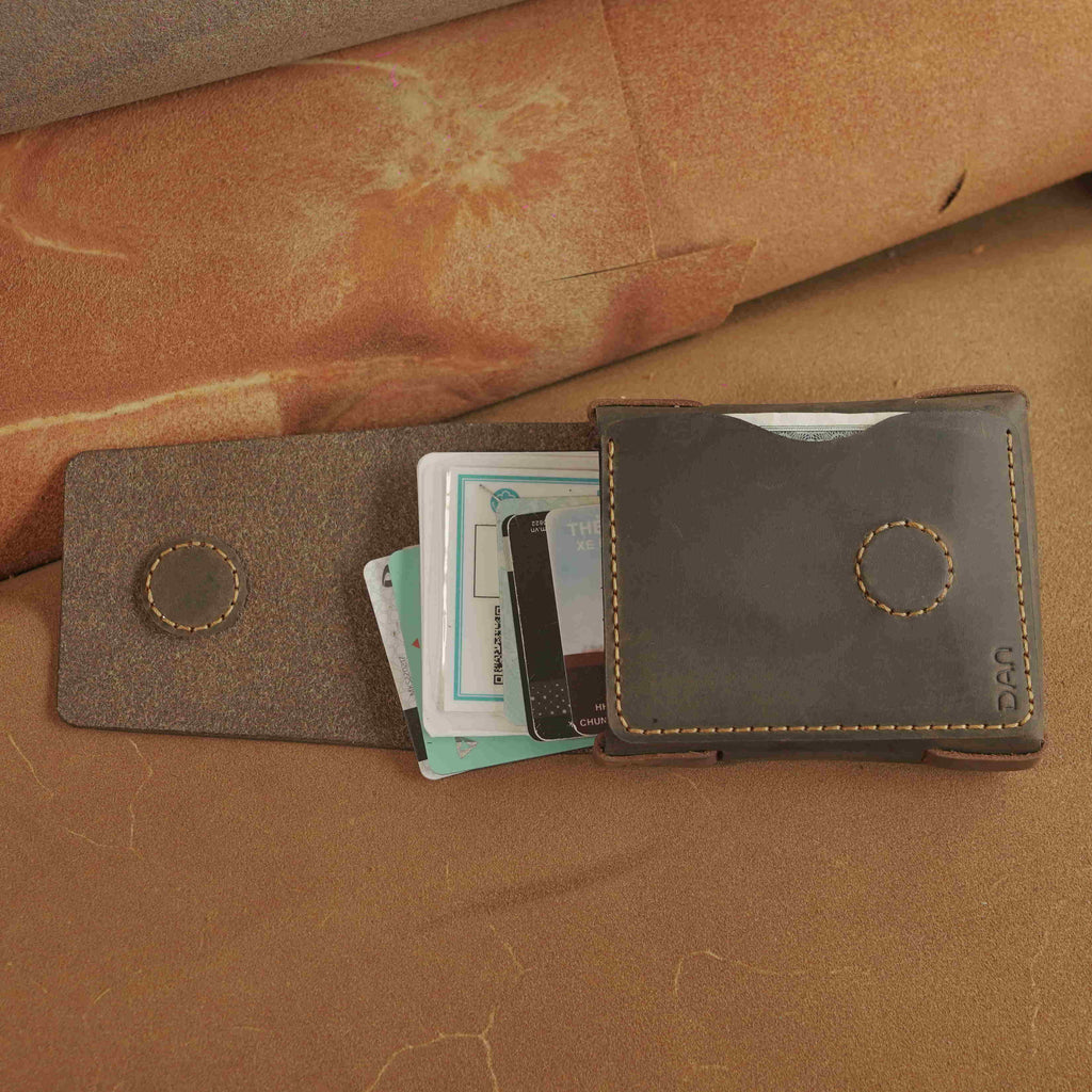 Minimalist Leather Card Case with Cash Pocket, Hand-Laced Construction