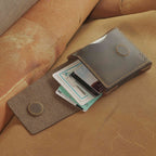 Minimalist Leather Card Case with Cash Pocket, Hand-Laced Construction
