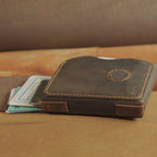 Minimalist Leather Card Case with Cash Pocket, Hand-Laced Construction