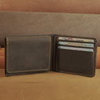 Leather Bifold Wallet with Magnetic Flap Card Pocket