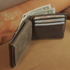 Leather Bifold Wallet with Magnetic Flap Card Pocket