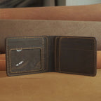 Waxed Cowhide Bifold Wallet with Photo Window