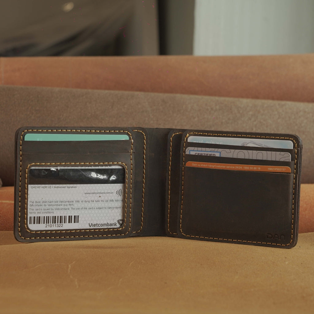 Waxed Cowhide Bifold Wallet with Photo Window