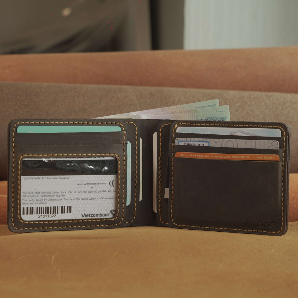 Waxed Cowhide Bifold Wallet with Photo Window