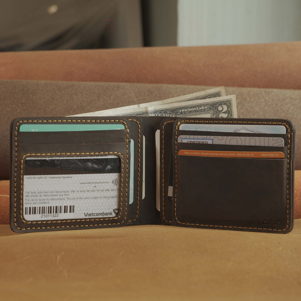 Waxed Cowhide Bifold Wallet with Photo Window