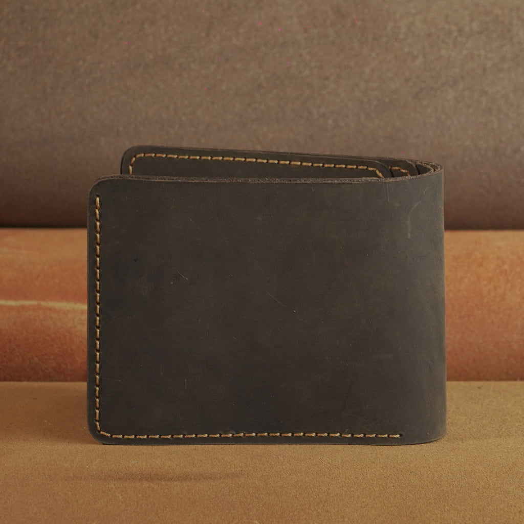 Waxed Cowhide Bifold Wallet with Photo Window