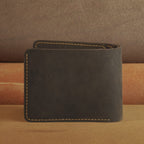 Waxed Cowhide Bifold Wallet with Photo Window