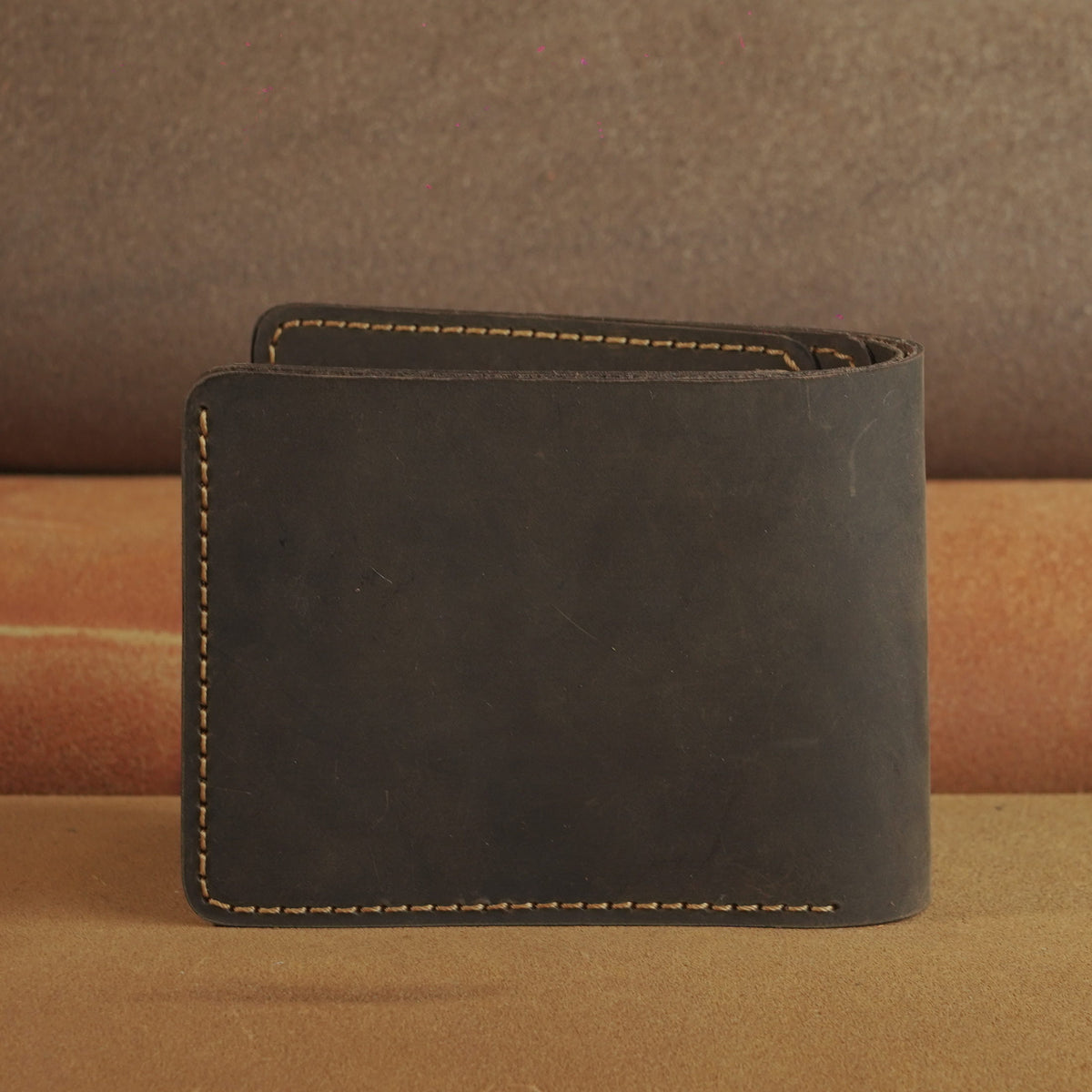 Waxed Cowhide Bifold Wallet with Photo Window