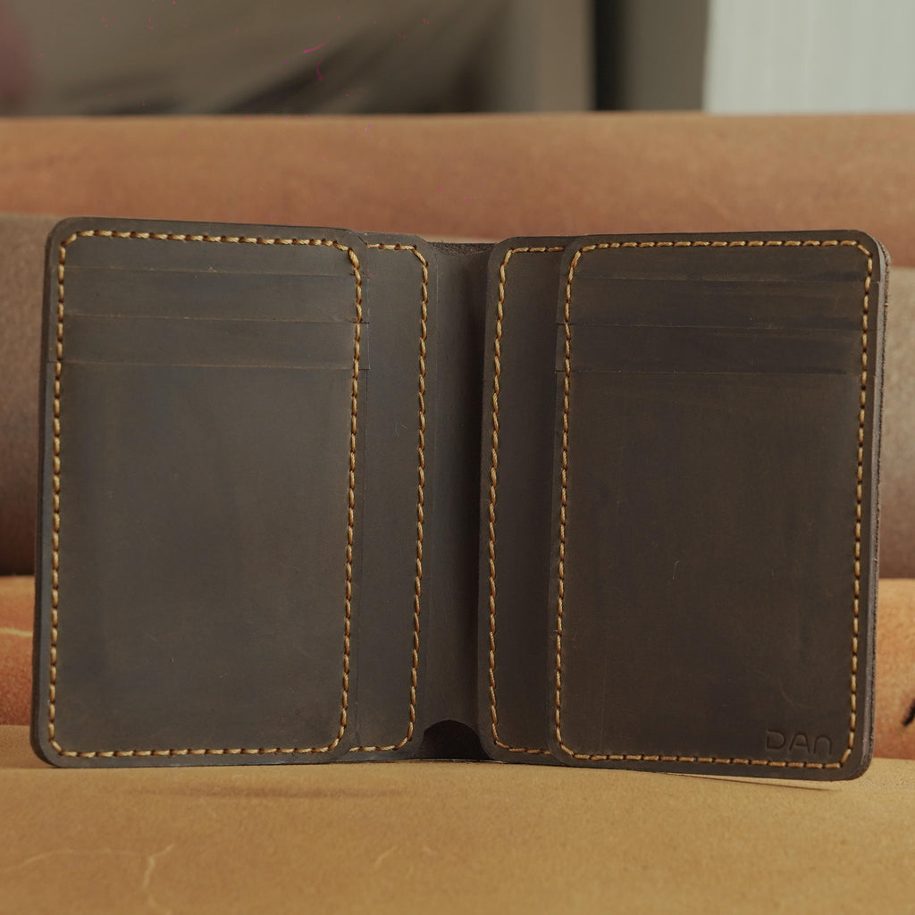 Vertical Waxed Cowhide Bifold Wallet