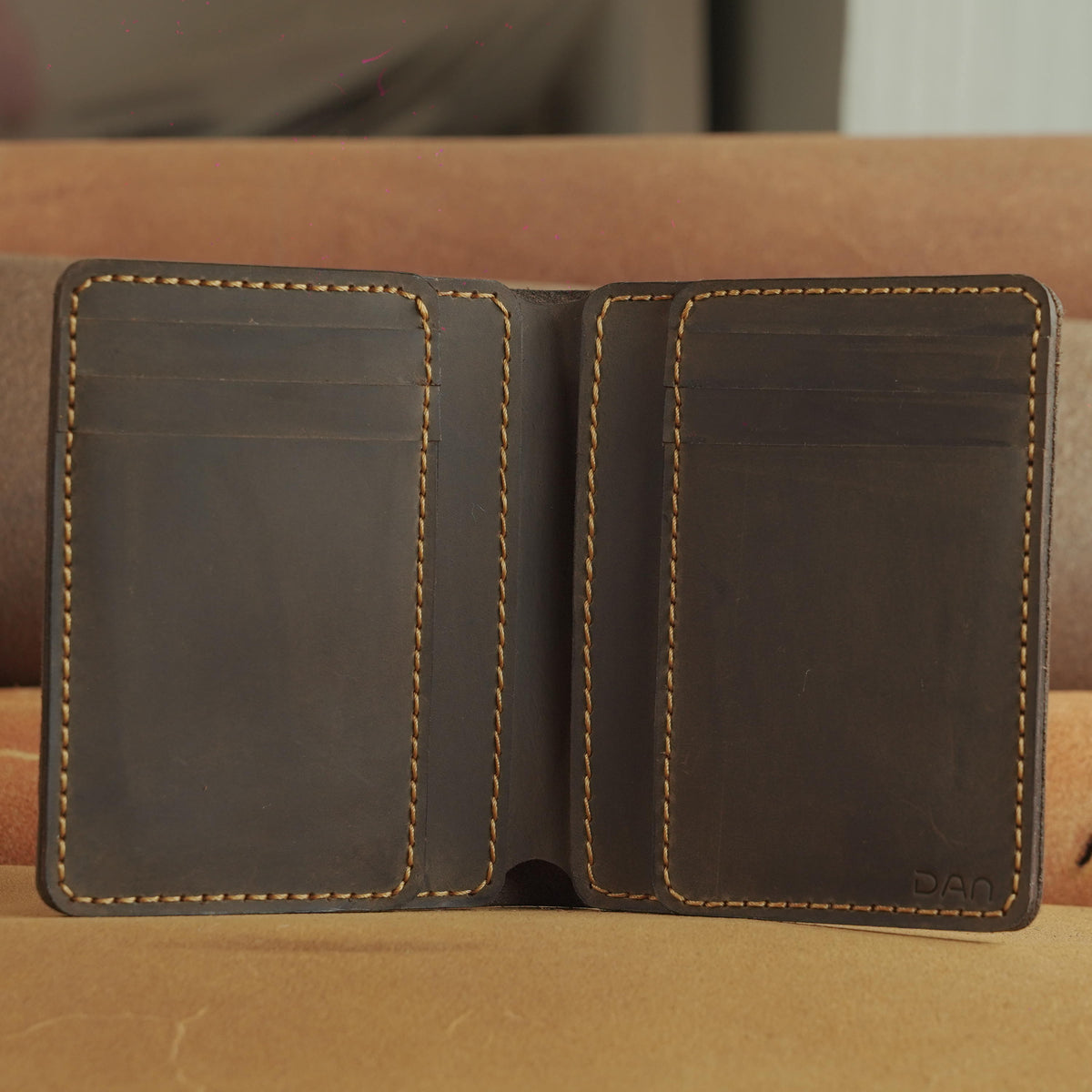 Vertical Waxed Cowhide Bifold Wallet