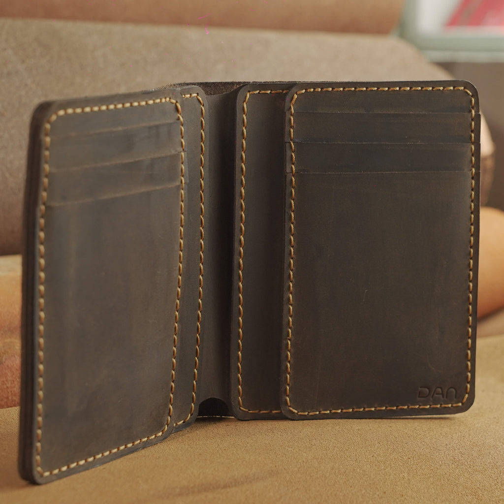 Vertical Waxed Cowhide Bifold Wallet