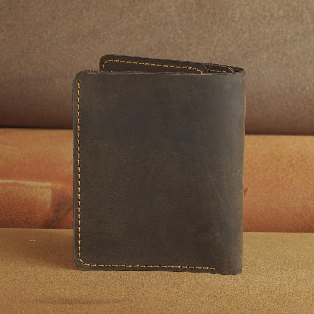 Vertical Waxed Cowhide Bifold Wallet