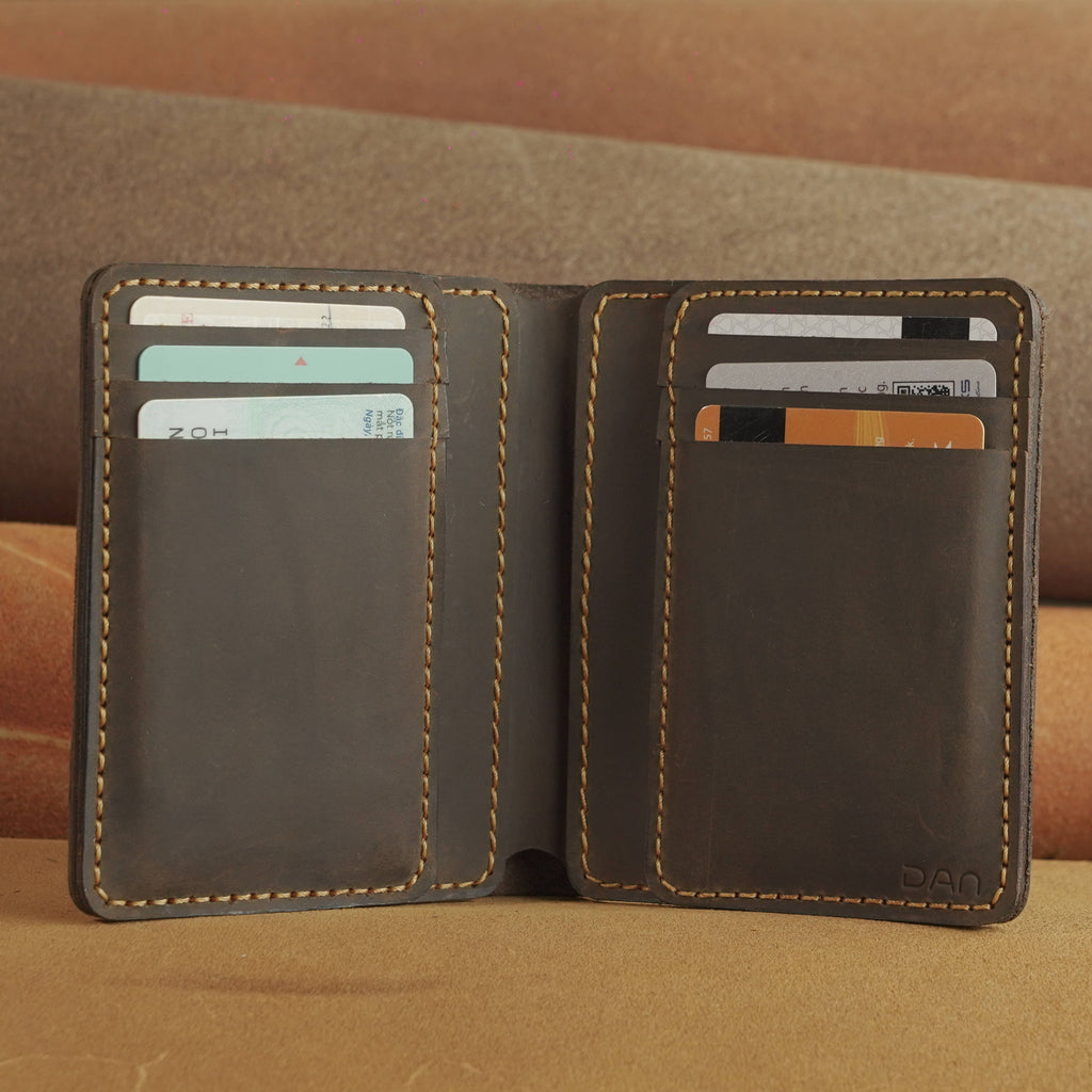 Vertical Waxed Cowhide Bifold Wallet