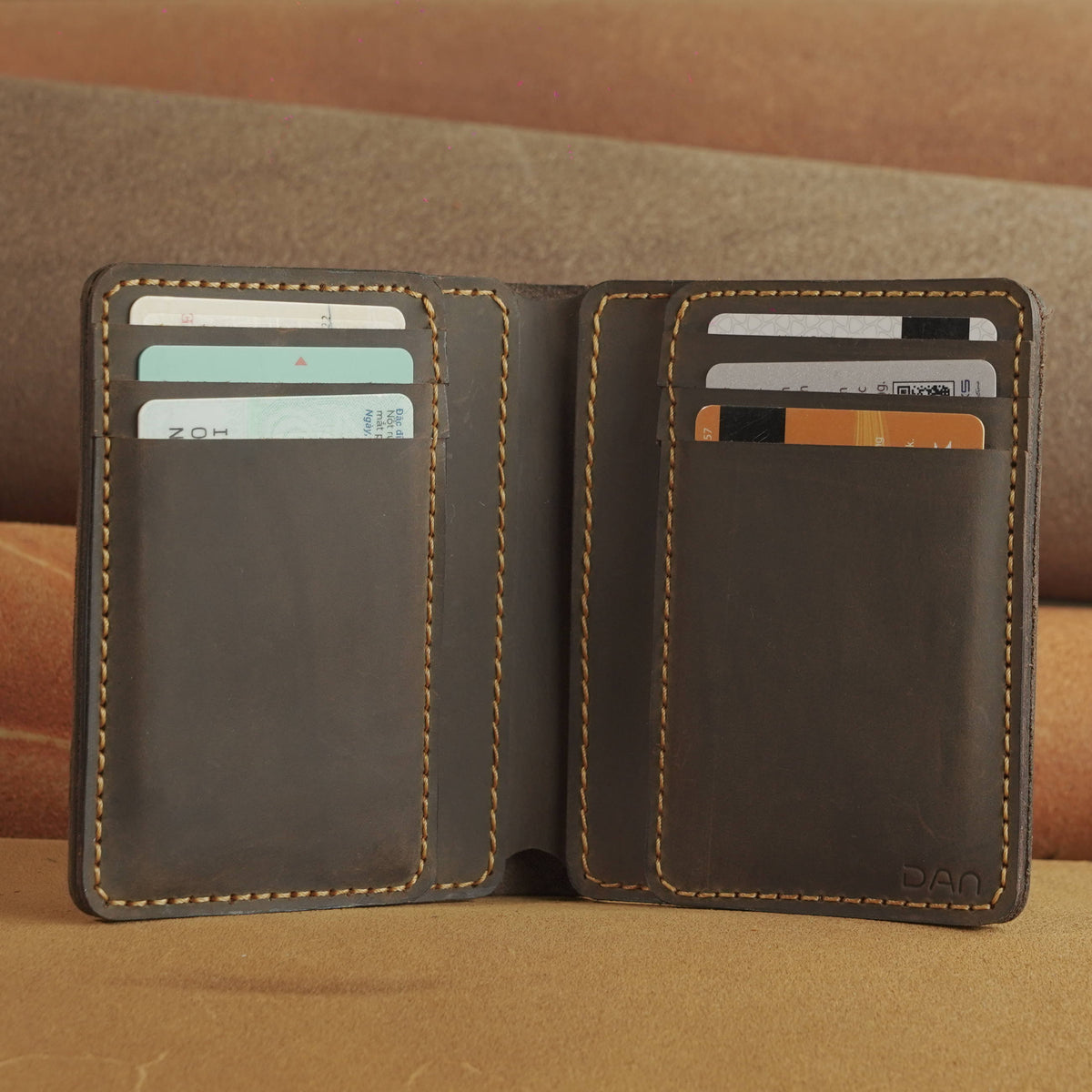 Vertical Waxed Cowhide Bifold Wallet