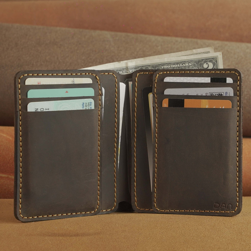 Vertical Waxed Cowhide Bifold Wallet