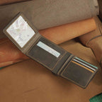 Waxed Leather Bifold Wallet with Flip-Out Card Panel