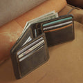 Waxed Leather Bifold Wallet with Flip-Out Card Panel
