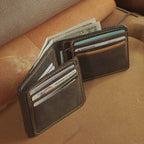 Waxed Leather Bifold Wallet with Flip-Out Card Panel