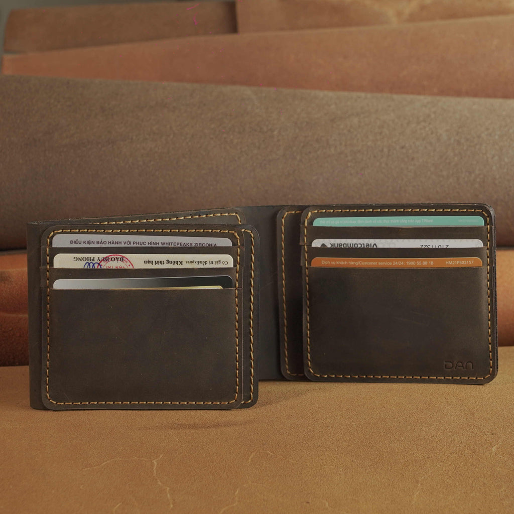 Waxed Leather Bifold Wallet with Flip-Out Card Panel