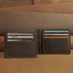 Waxed Leather Bifold Wallet with Flip-Out Card Panel