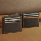 Waxed Leather Bifold Wallet with Flip-Out Card Panel