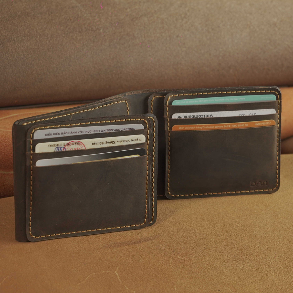 Waxed Leather Bifold Wallet with Flip-Out Card Panel