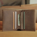 Compact Vertical Waxed Cowhide Wallet