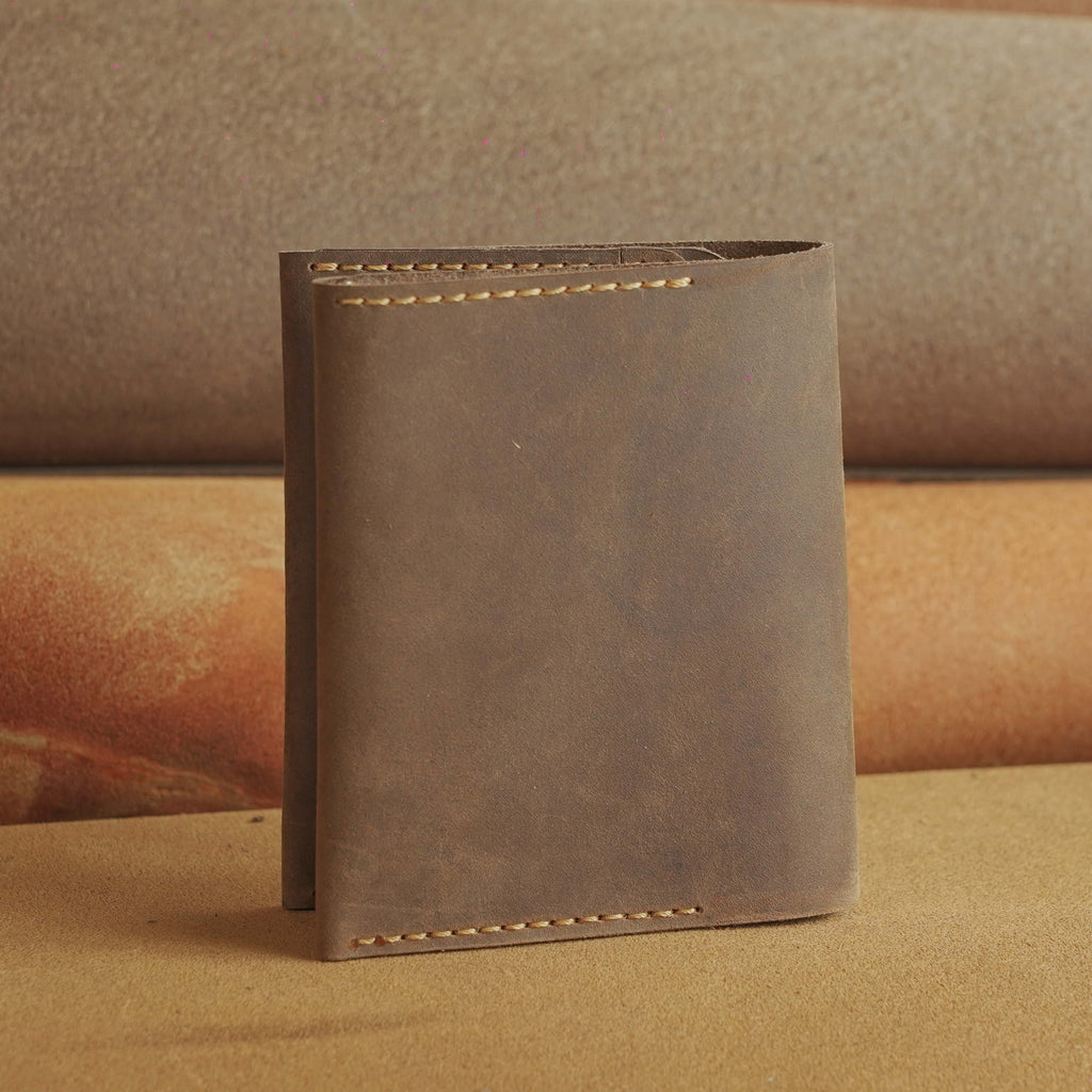 Compact Vertical Waxed Cowhide Wallet