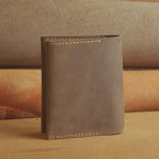 Compact Vertical Waxed Cowhide Wallet