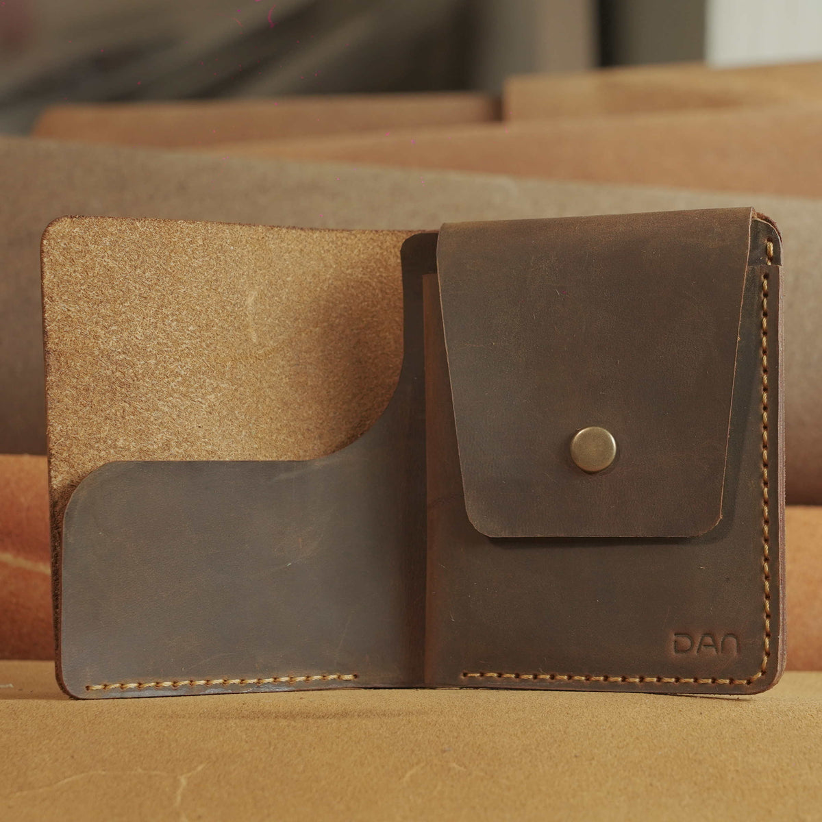 Minimalist Vertical Leather Wallet, Snap Card Pocket