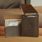 Minimalist Vertical Leather Wallet, Snap Card Pocket