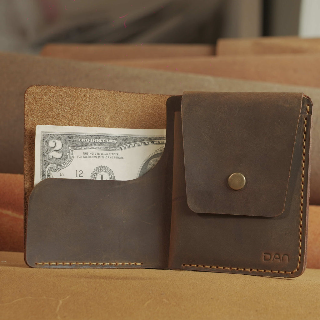 Minimalist Vertical Leather Wallet, Snap Card Pocket