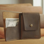 Minimalist Vertical Leather Wallet, Snap Card Pocket