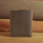 Minimalist Vertical Leather Wallet, Snap Card Pocket