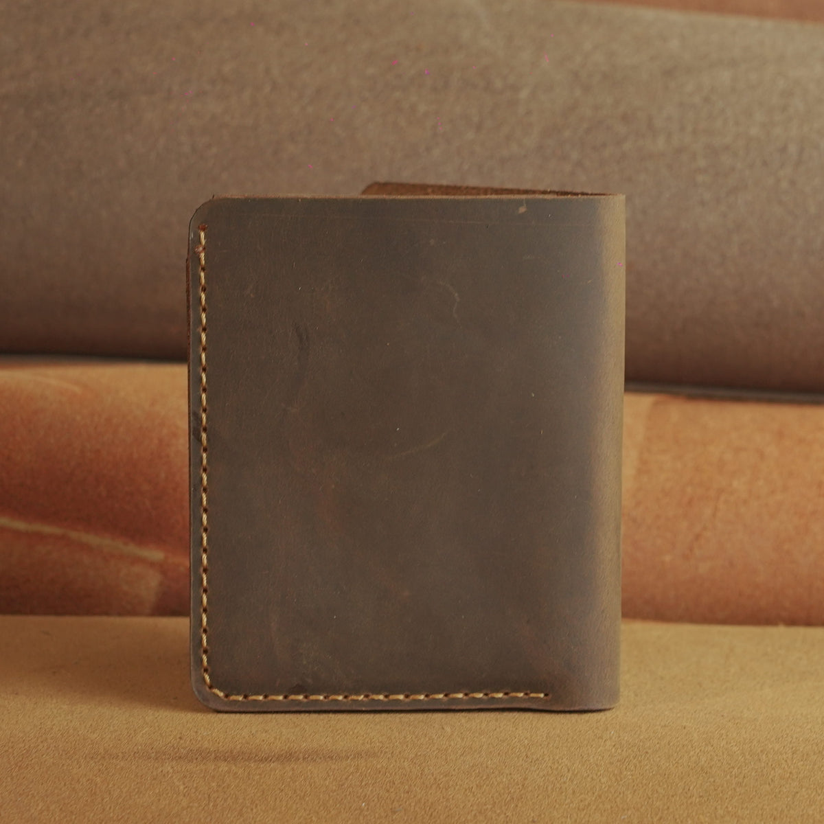 Minimalist Vertical Leather Wallet, Snap Card Pocket
