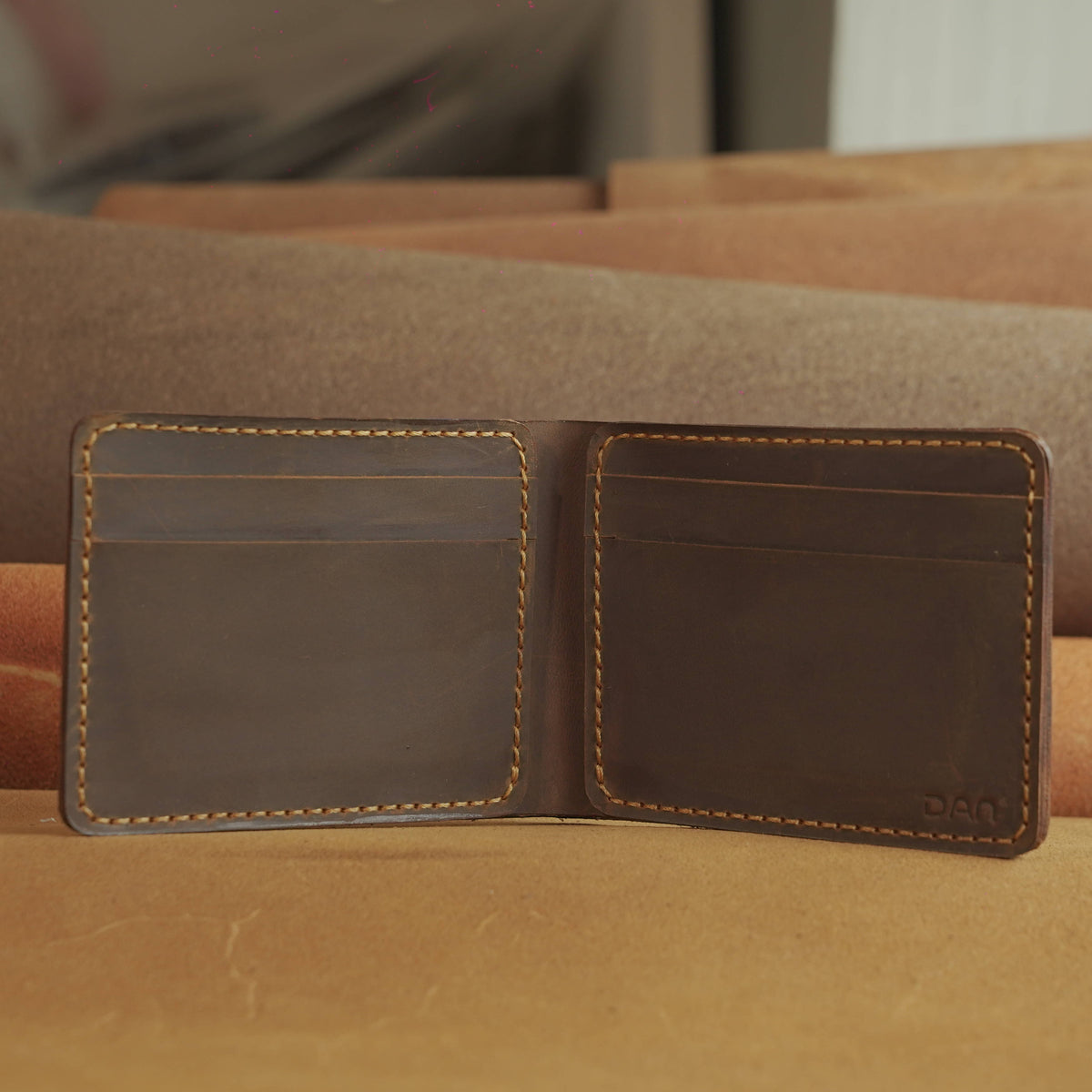 Compact Waxed Cowhide Bifold Wallet