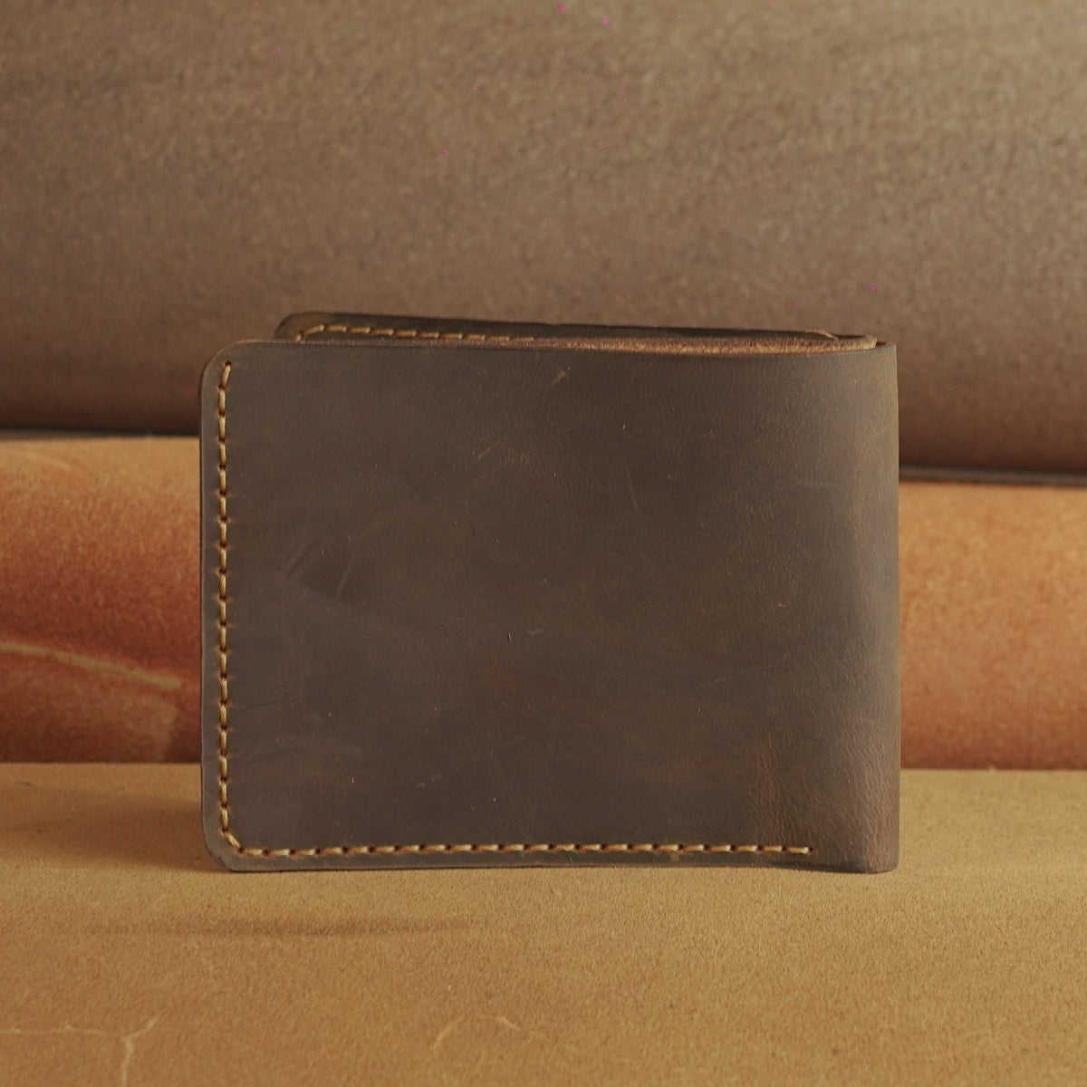 Compact Waxed Cowhide Bifold Wallet