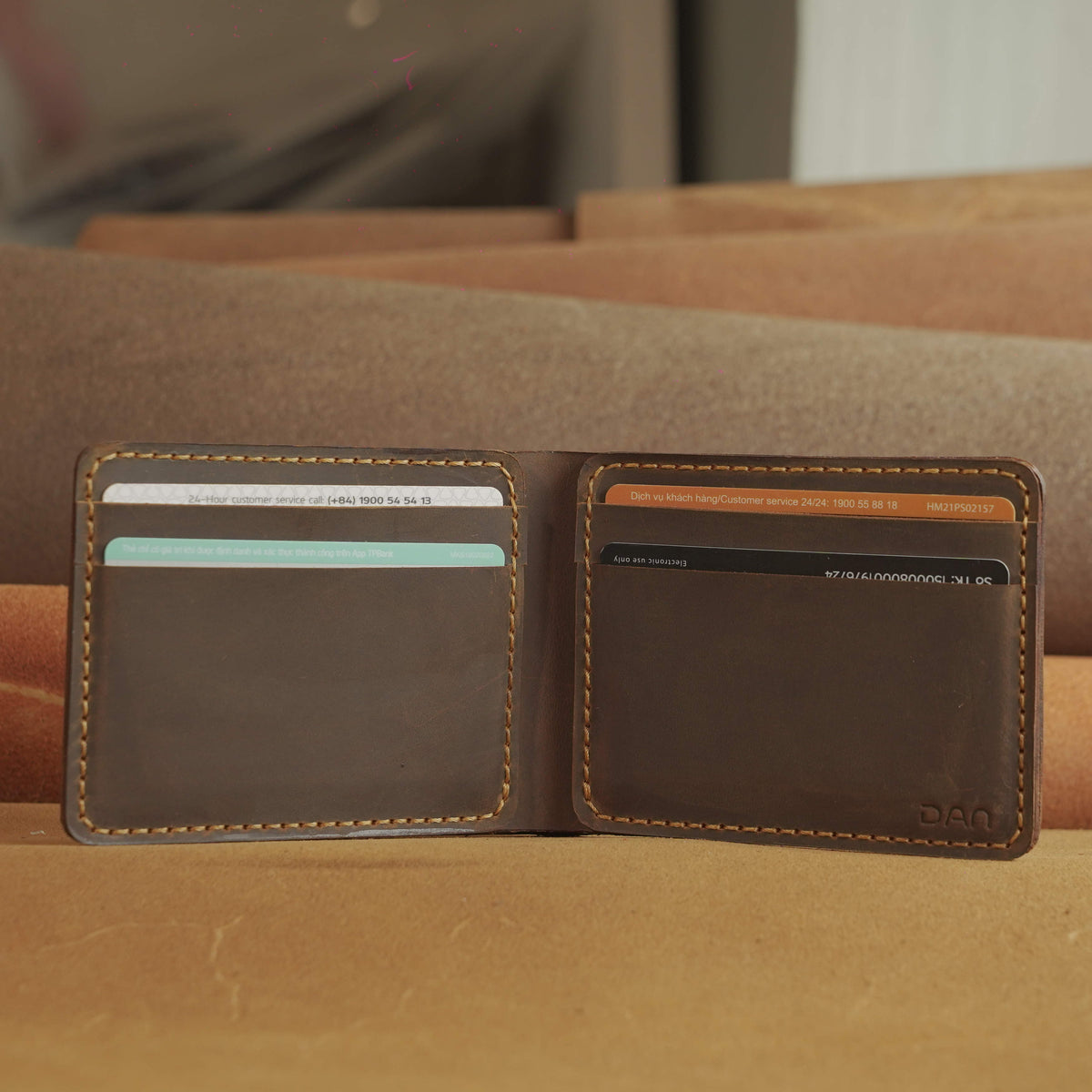 Compact Waxed Cowhide Bifold Wallet