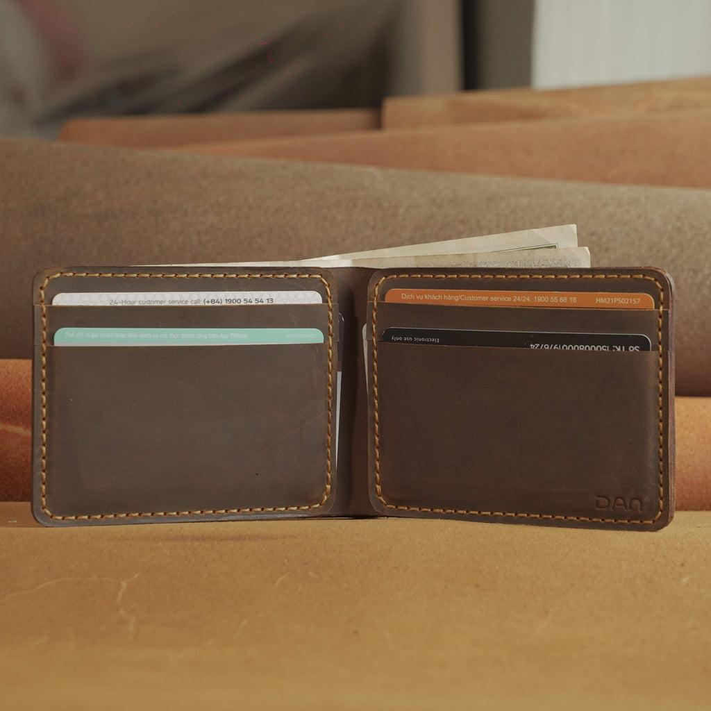 Compact Waxed Cowhide Bifold Wallet