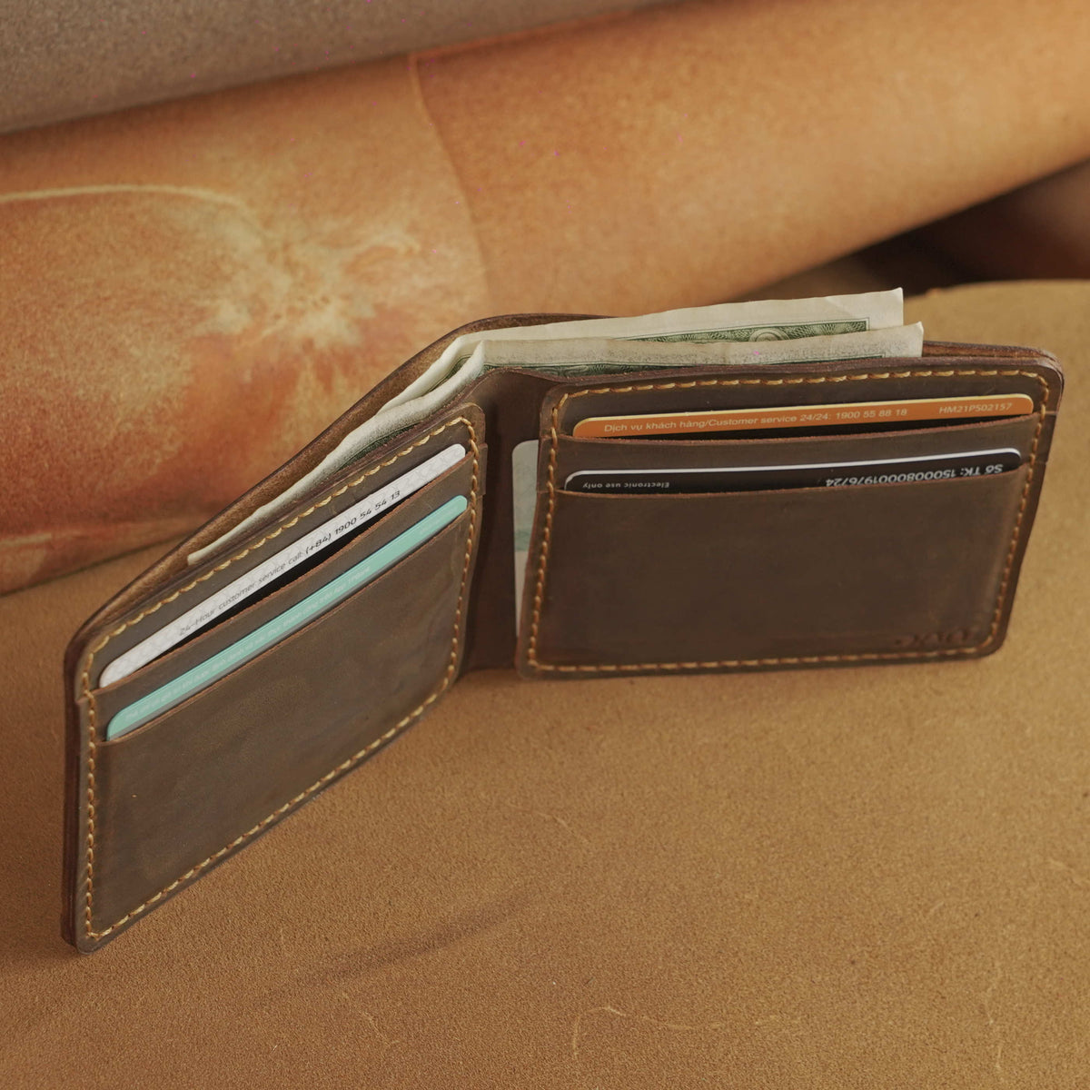 Compact Waxed Cowhide Bifold Wallet